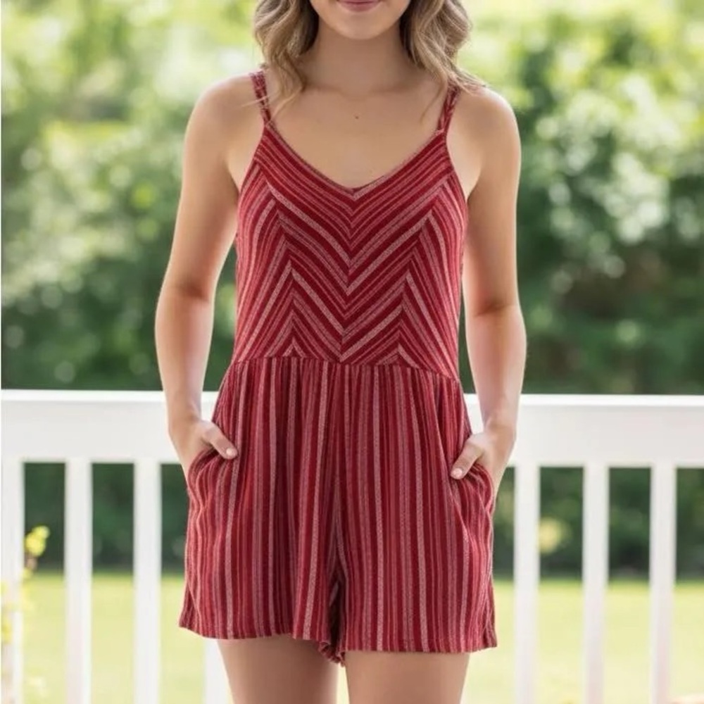 One Clothing Red Striped Sleeveless Romper